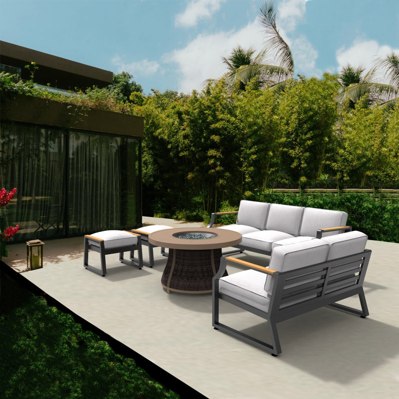 Dejonae 7 - Person Patio Conversation Set with Cushions, Black