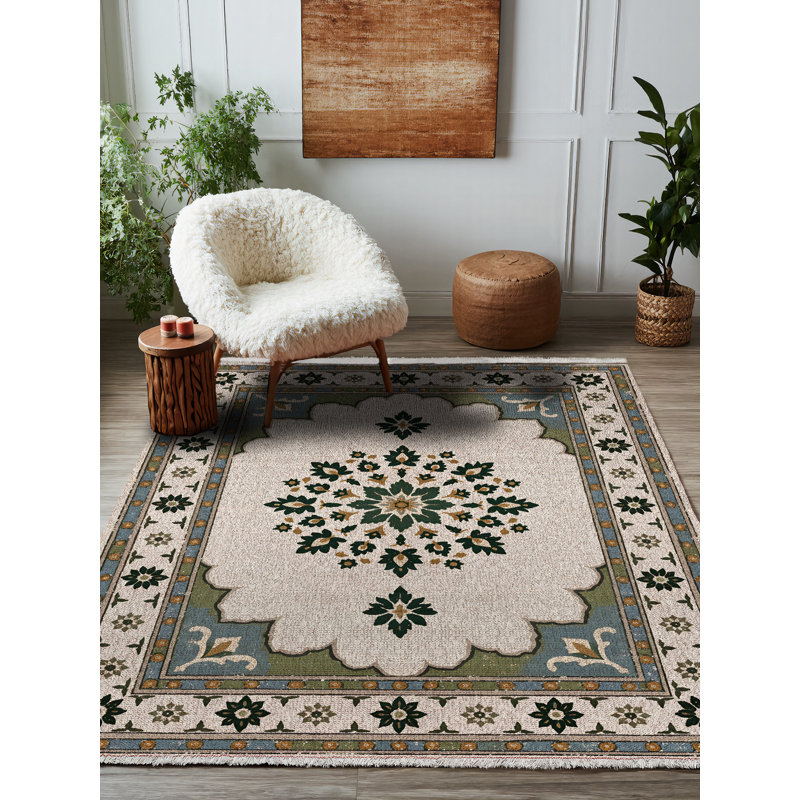Tapis marocain beige en coton et polyester à imprimé numérique Stella Collection, Tapis de couloir 4 pi x 8 pi 3 po