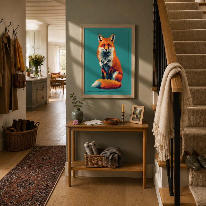 Fox Portrait Modern - Framed Print, A1 - 84.1 x 59.4 cm, Oak