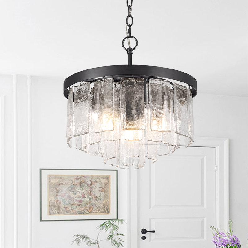 Livingon Tiered Drum Water Glass Chandelier, Matte Black, 13.4" H x 15.7" W x 15.7" D