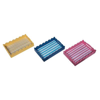 MDF Bright Scalloped Trays Set of 3