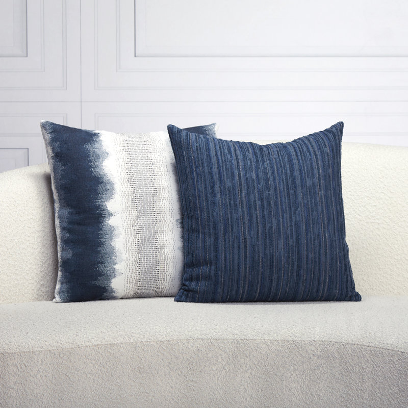 Luxe Throw Square Outdoor Pillow Cover & Insert by Elaine Smith, Indigo, 20"H X 20"W, Striped