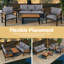 Ensemble de conversation pour 5 personnes avec structure en bois massif et acier, ensemble de mobilier de patio avec canapé 3 places, 2 chaises et table basse, coussins gris-738006452