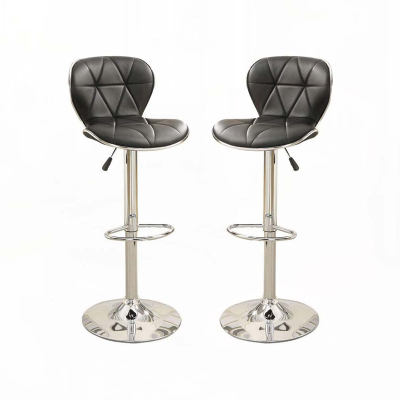 Ensemble de tabourets de bar réglables en similicuir avec dossier rembourré, Noir