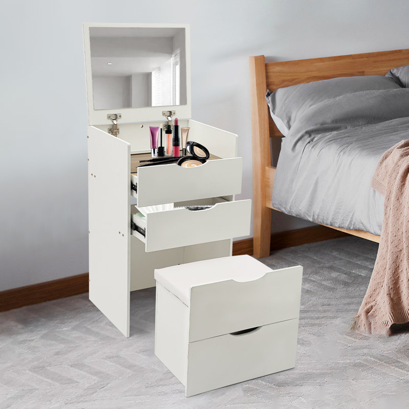 Ensemble de coiffeuse avec miroir, 3 tiroirs et tabouret , Blanc