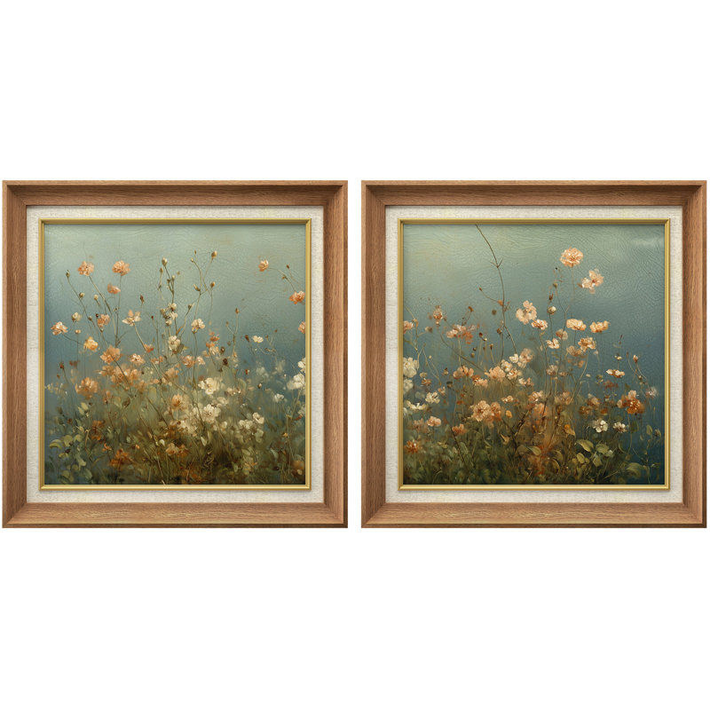 Douce prairie sauvage, fond botanique, fond bleu, œuvre d'art encadrée pour chambre principale, 2 pièces, H 26 po x l 26 po