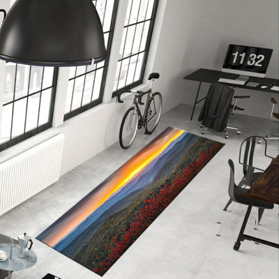 Printed Goblen Fabric Rug Featuring a Vibrant Red and Blue Floral Medley Pattern Ideal for Enhancing Living Room Decor