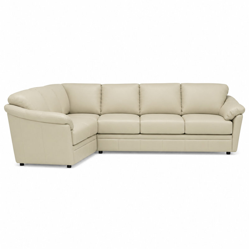 Canapé modulaire en cuir fleur Ramdev, Orienté à droite, Cuir véritable crème