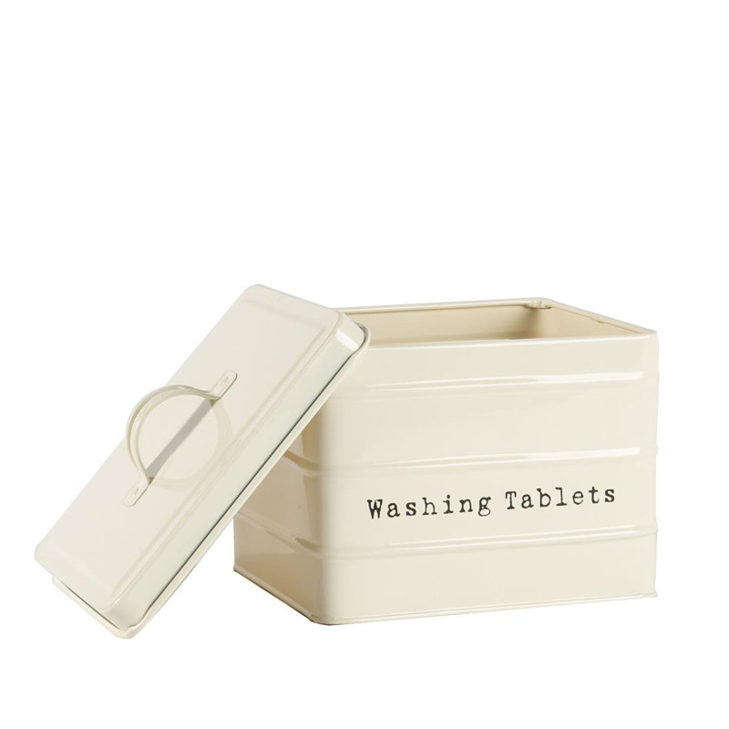 Harbour Housewares Vintage Metal Washing Tablets Canister, Cream