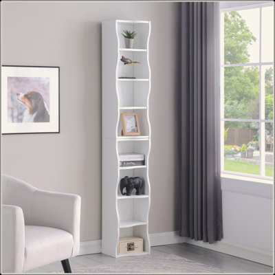  8-Layer Adjustable Bookshelf, Ultra-Thin Freestanding Display Shelf with Wavy Border, Detachable Combination Storage Cabinet for Home Office