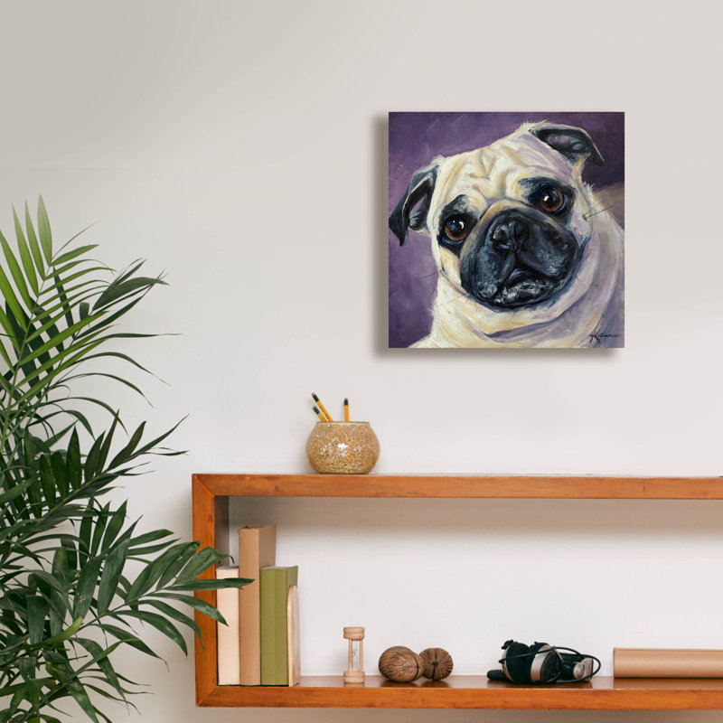 «Dogs Pug» par Lindsay Kivi, art mural sur toile, H 12 po x l 12 po x P 0,75 po