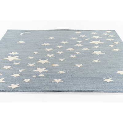 Lola Hand Tufted Wool Moon and Star Blue Area Rug 5' X 7'6"