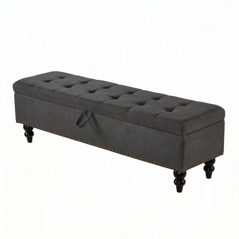 59"Upholstered Tufted Bed Bench  with Storage, Gray