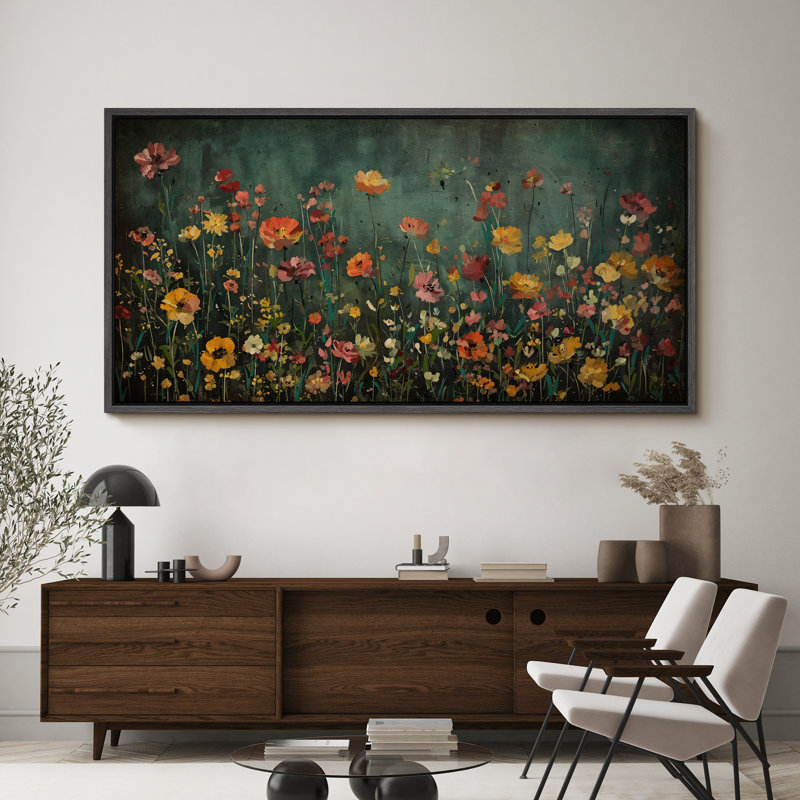 Moody Green Wildflower Florals Modern Decor, très grandes photos, impression sur toile encadrée, H 30 po x l 60 po