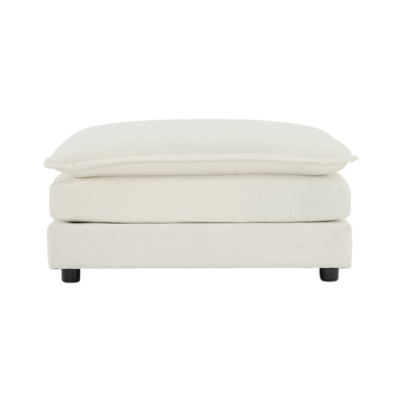 35" Chenille Fabric Upholstered Ottoman, Beige