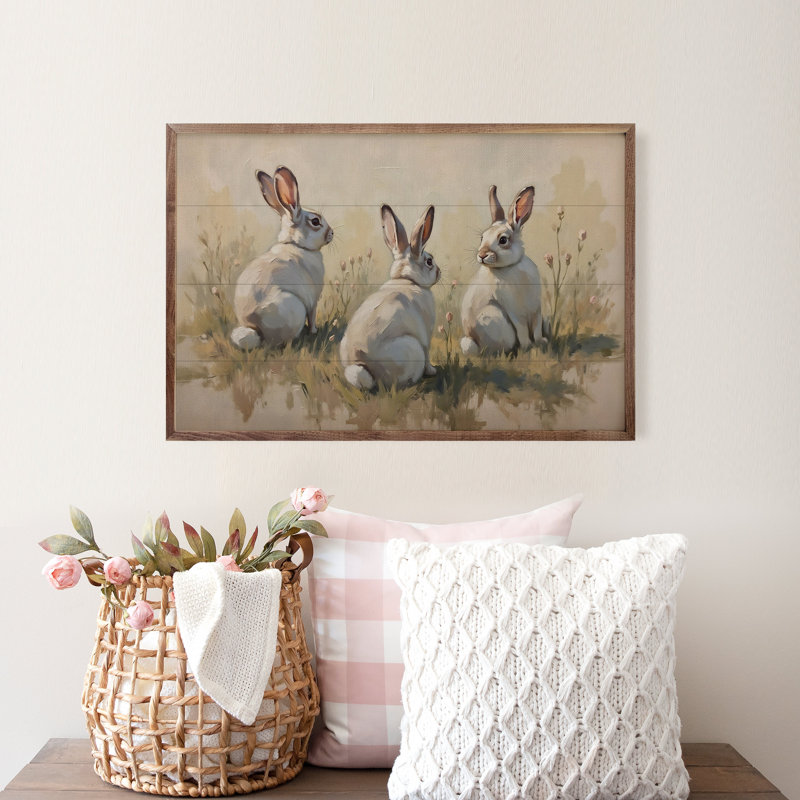 Three Bunnies In Grass, H 5 po x l 8 po