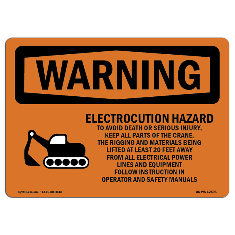 Enseigne de grue de danger électrique, H 12 po x l 18 po x P 0,1 po
