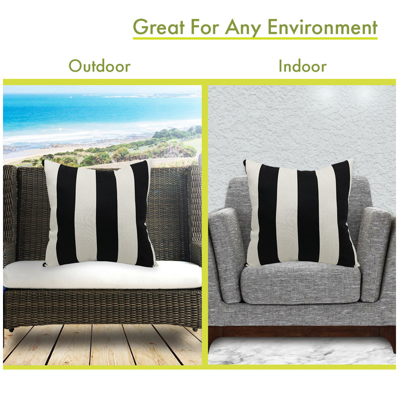 Black and White Striped Polyester Indoor/Outdoor Pillow 20"