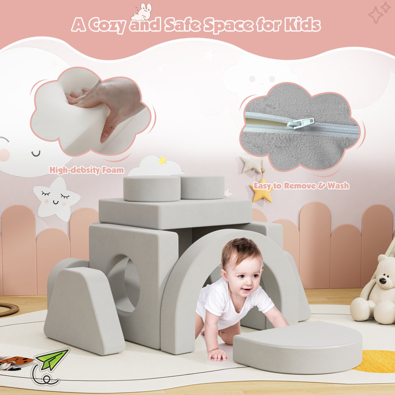 Johnson Velvet Modular Kids Play Couch, Kids Toddler Couch, Sectional Sofa, Grey