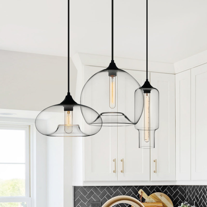 Desloge 3-Light Industrial Kitchen Island Geometric Pendant Light Clear Glass Shade