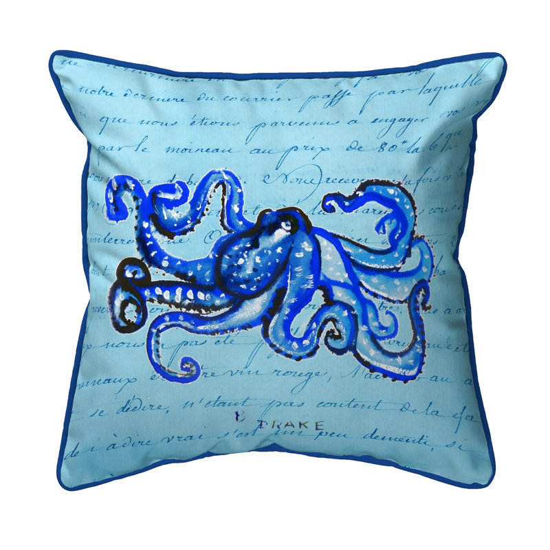 Script Octopus Outdoor Square Pillow Cover & Insert, Large
