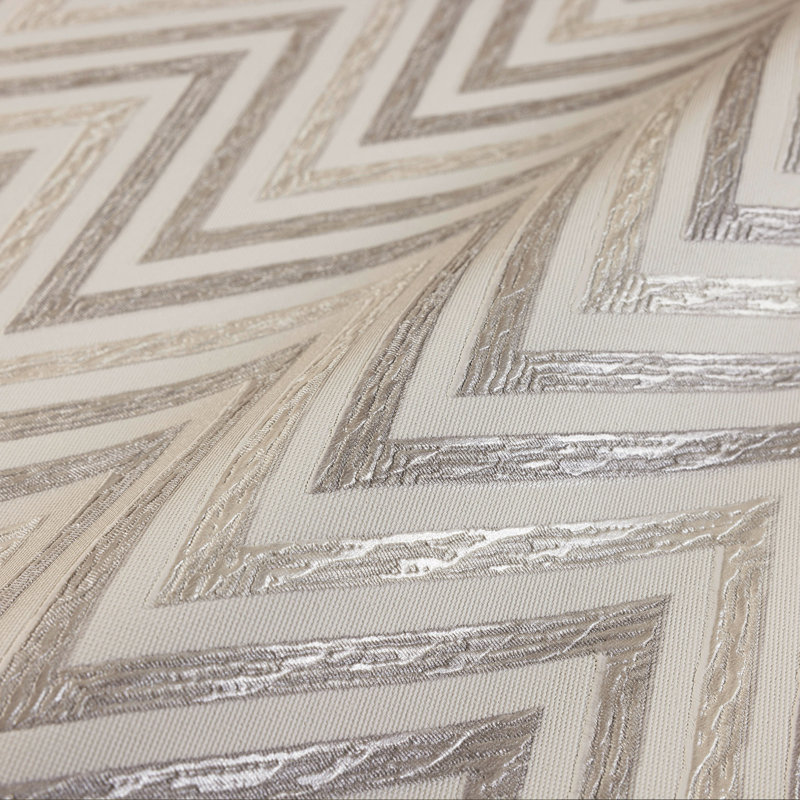 Papier peint à motif de chevrons, motif géométrique en relief à motif zigzag profond, Gris