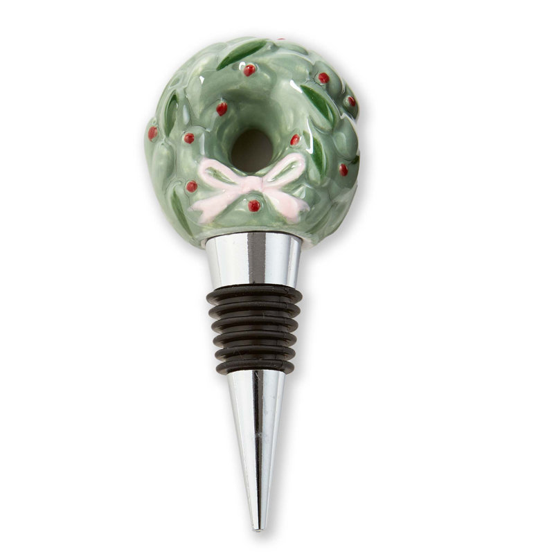 Very Merry Wreath Bottle Stopper Multicolored Ceramic Everyday