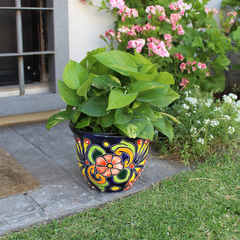 Grand pot à fleurs bleu Talavera, H 7 po x l 9 po x P 9 po