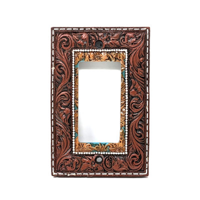 Resin Western Single Rocker Switch Cover Tooled Leather Design