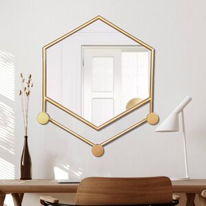 Metal Hexagon Wall Accent Mirror With Hooks