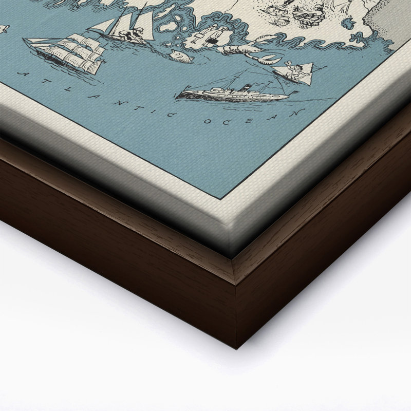 Carte illustrée du Maine, Canevas, H 08 po x l 10 po, Encadrement brun