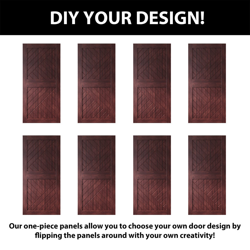 Homacer Red Mahogany 42in x 84in Unassembled & Finished Geometric Design Barn Door with Non-Bypass Installation Hardware Kit, 7.5ft track, interior use only