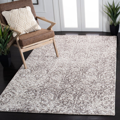 Lieberman Hand Tufted Wool/Viscose Pile Damask Rug in Ivory/Brown