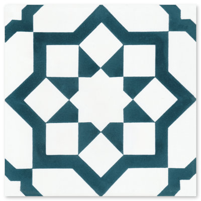 Luqa Aegean & White (16mm) 8" x 8" Straight Edge Cement Patterned Wall & Floor Tile