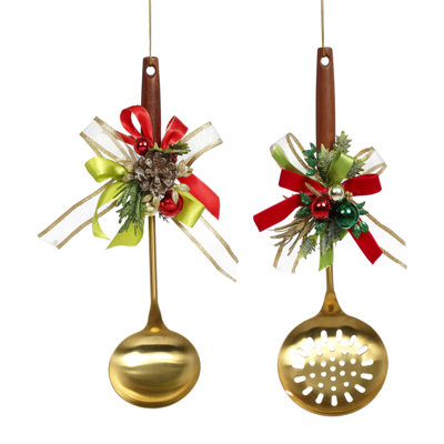 Gold Spoon With Deco Ornament - 15.5 Inches Set Of 2