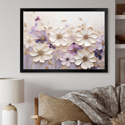 Beige And Purple Adorned Violets I - Violets Framed Prints