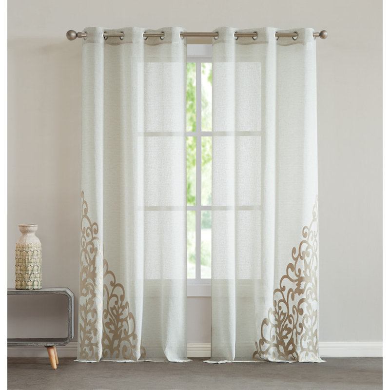 Velvet Applique Window Panels, Linen, 38" W x 84" L