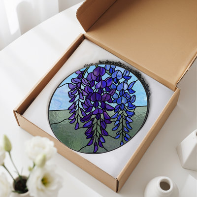 12"H Wisteria Flowers Stained Glass Window Panel