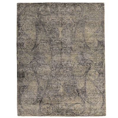 Tapis gris anthracite / beige noué à la main de haute qualité