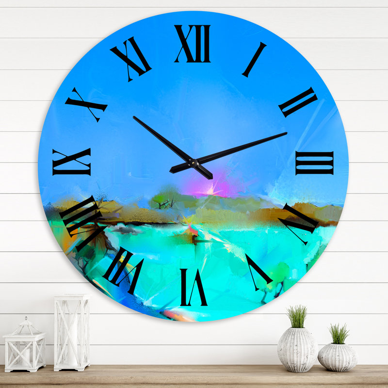 Coucher de soleil coloré dans différentes nuances de bleu - Horloge murale traditionnelle, Grand