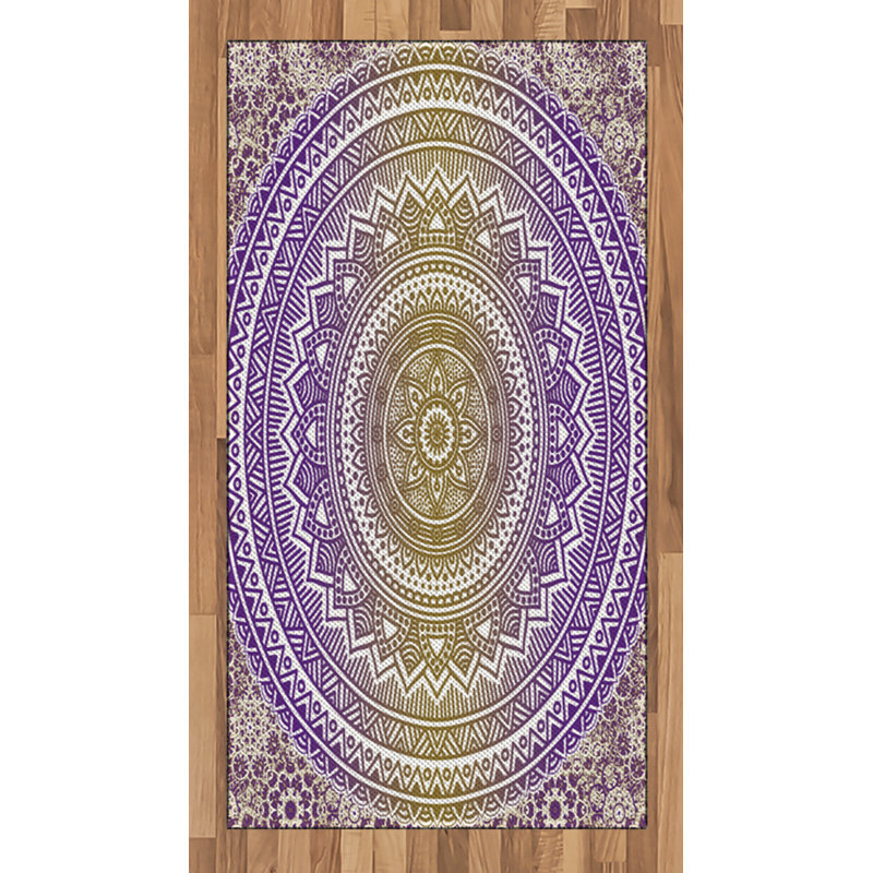 Yellow and Purple High Density Long Fiber Poly Threads Decorative Area Rug Carpet, Rectangle 2'7" x 5'