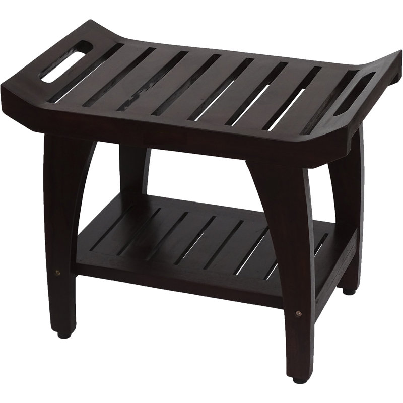 Teak Rectangular Shower Outdoor Bench With Handles, Brown, 20" H x 24" W x 14" D