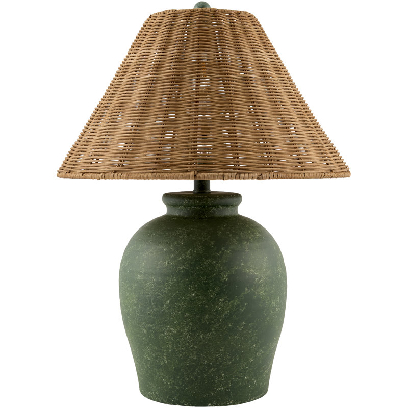 Lampe de table en céramique 22 po Chemise, Rotin, Vert