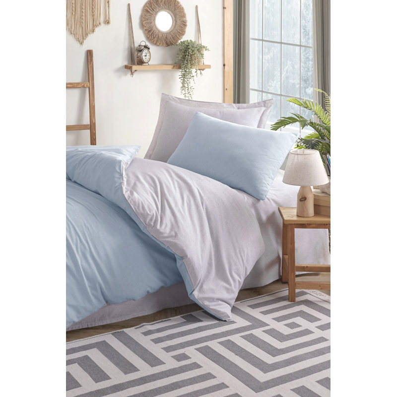 Stylish Quilt Cover Set, Light Blue & Grey | 65% Cotton / 35% Polyester, Machine Washable | Includes 1 Envelope Pillowcase (31 x 31) | Soft, Durable, Perfect for Modern Bedrooms