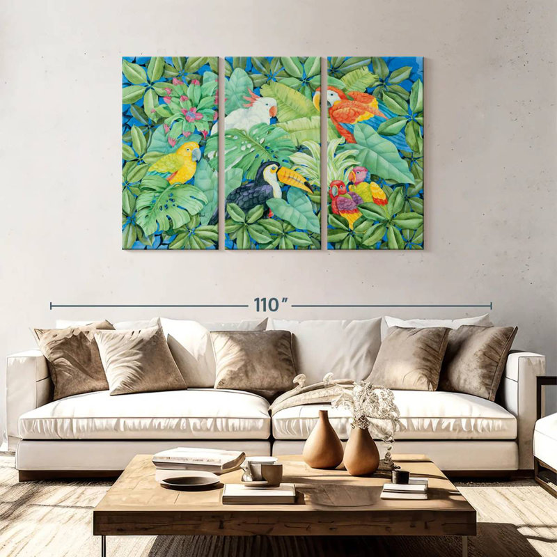 Brampt oiseaux tropicaux variés, H 48 po x l 74 po