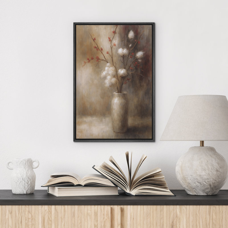 «Rustic Neutral Floral Still Life Farmhouse Decor», reproduction d'art sur toile encadrée, H 36 po x l 24 po, Noir
