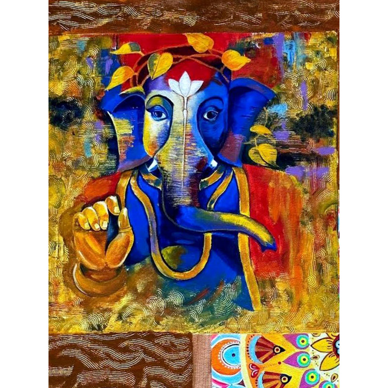 Éclat de couleurs - Ganesha abstrait | Mélange de clous en acrylique | Par Sambedna