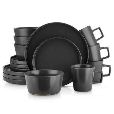 Complete Dinner Set of 33 Pieces, Black Tableware Set, Full Dish Set for 8,  Black Ceramic Dinnerware Set, Christmas Dishes Set for 8 