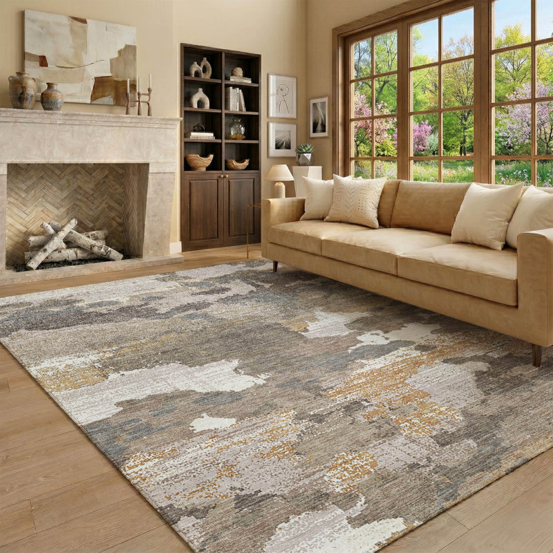 Tapis abstrait lavable à la machine de qualité supérieure Mayfield AMF2434, Brun, 10' x 14'