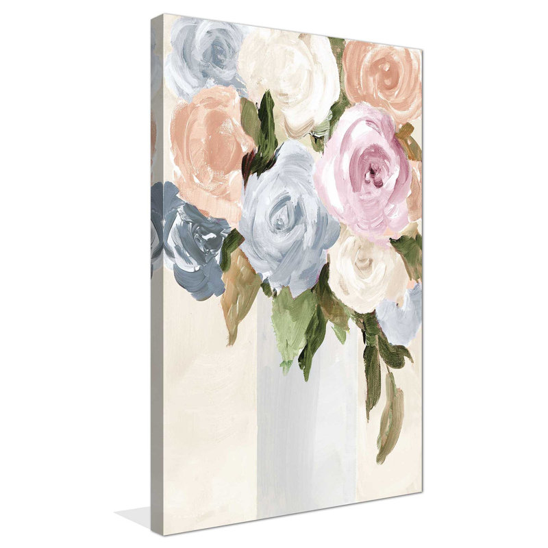 Rosey Bouquet - Peinture, L 18 po x H 30 po, Toile tendue